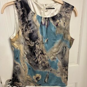 Elie Tahari Abstract Print Sleeveless Blouse - Blue and Black